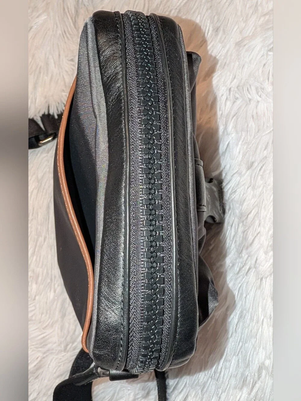 Coach Max Crossbody Bag C9836 Nylon Leather Black Brown GUC